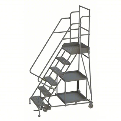 Tri-Arc Stock Picking Knocked-Down 6-Step Rolling Ladder, 35" base, 20" top step, 24" wide steps, 450 lb capacity