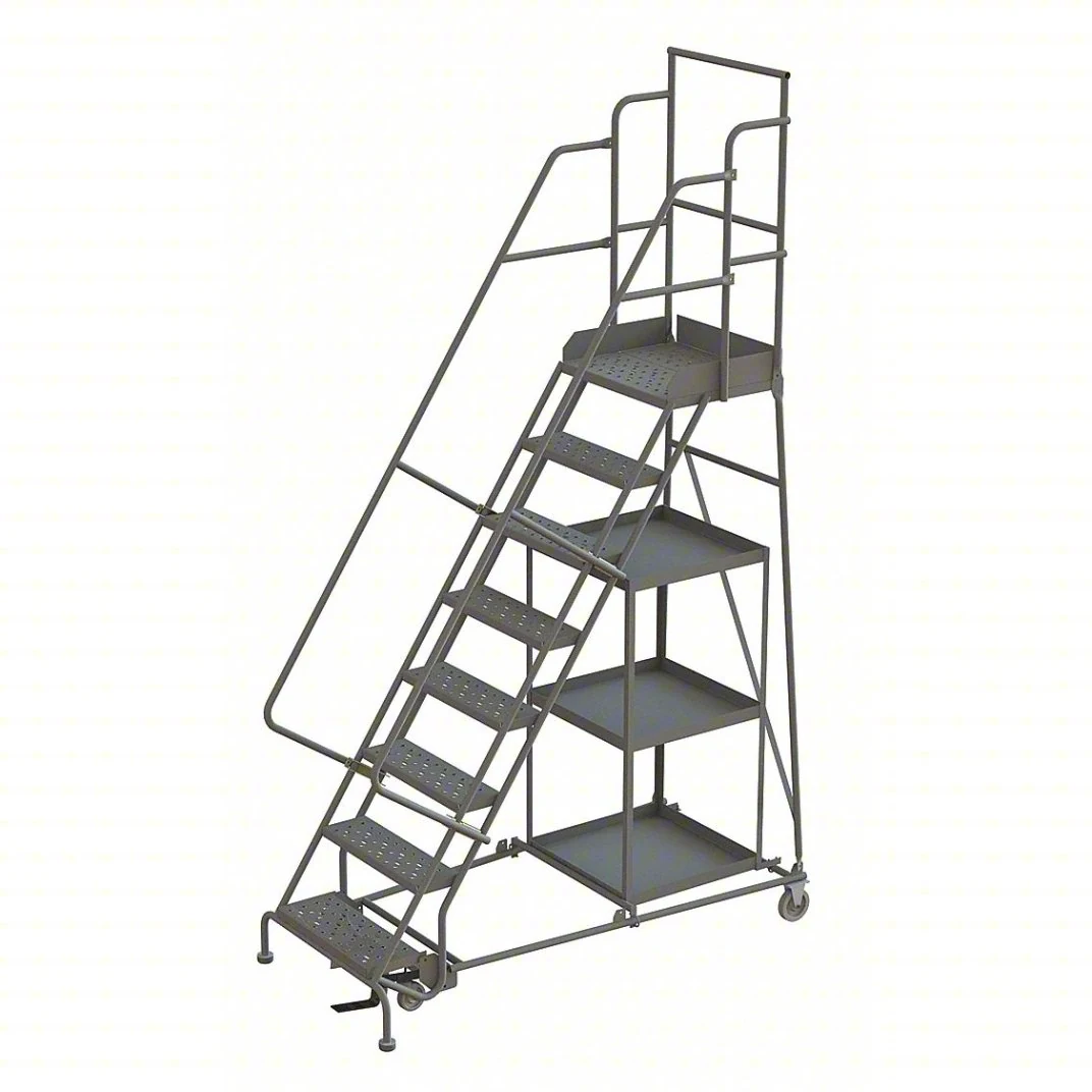 Tri-Arc Stock Picking Knocked-Down 8-Step Rolling Ladder, 35" base, 20" top step, 24" wide steps, 450 lb capacity