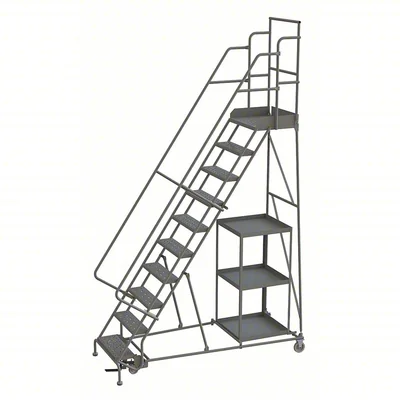 Tri-Arc Stock Picking Knocked-Down 10-Step Rolling Ladder, 35" base, 20" top step, 24" wide steps, 450 lb capacity