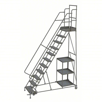 Tri-Arc Stock Picking Knocked-Down 11-Step Rolling Ladder, 35" base, 20" top step, 24" wide steps, 450 lb capacity