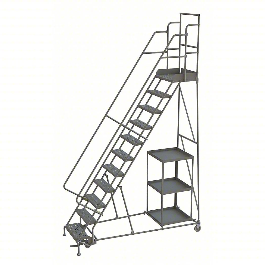 Tri-Arc Stock Picking Knocked-Down 11-Step Rolling Ladder, 35" base, 20" top step, 24" wide steps, 450 lb capacity