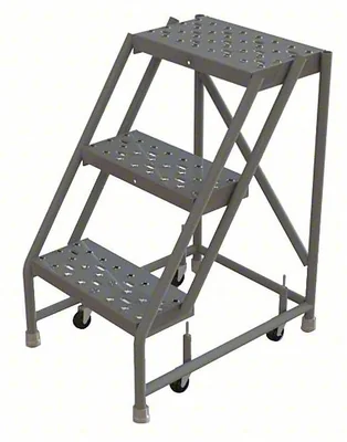 Tri-Arc Knocked-Down 3-Step Rolling Ladder, 27" base, 16" wide steps, 450 lb capacity