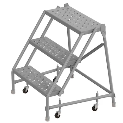 Tri-Arc Knocked-Down 3-Step Rolling Ladder, 27" base, 24" wide steps, 450 lb capacity