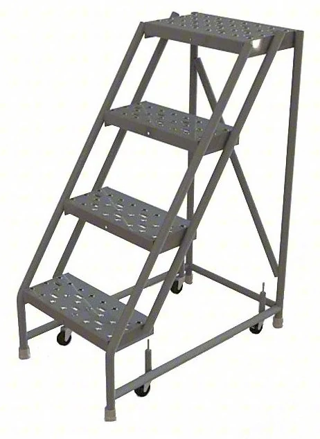 Tri-Arc Knocked-Down 4-Step Rolling Ladder, 35" base, 10" top step, no handrails, 16" wide steps, 450 lb capacity
