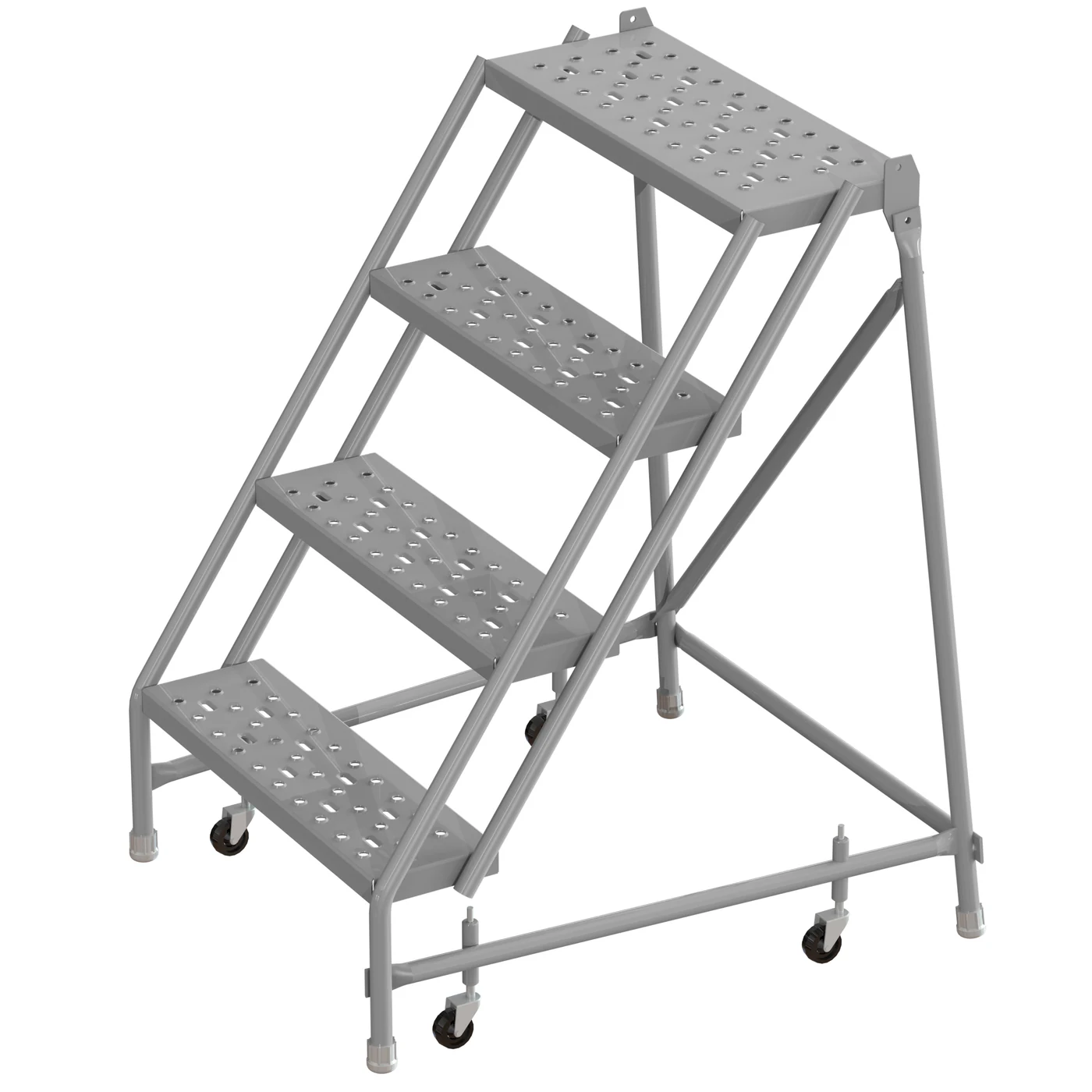 Tri-Arc Knocked-Down 4-Step Rolling Ladder, 35" base, 10" top step, no handrails, 24" wide steps, 450 lb capacity