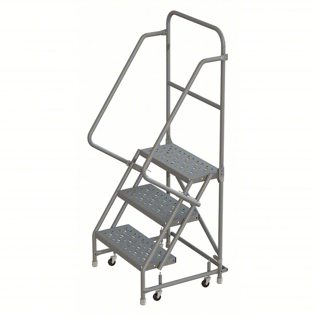 Tri-Arc Knocked-Down 3-Step Rolling Ladder, 27" base, 10" top step, 16" wide steps, 450 lb capacity
