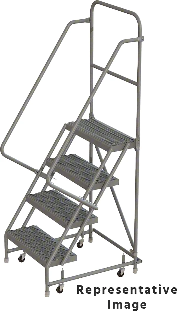 Tri-Arc Knocked-Down 4-Step Rolling Ladder, 35" base, 10" top step, 16" wide steps, 450 lb capacity
