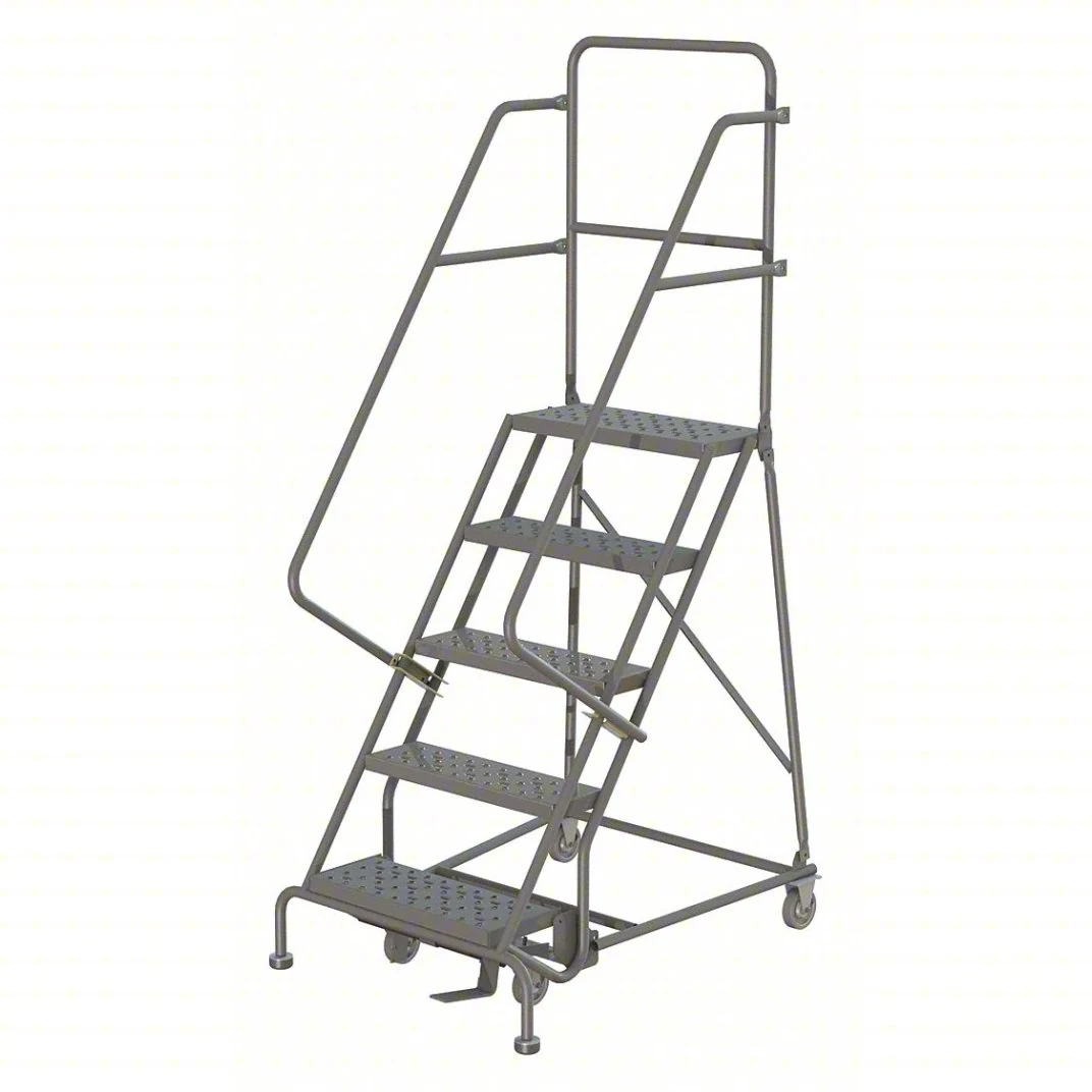 Tri-Arc Knocked-Down 5-Step Rolling Ladder, 42" base, 10" top step, 16" wide steps, 450 lb capacity