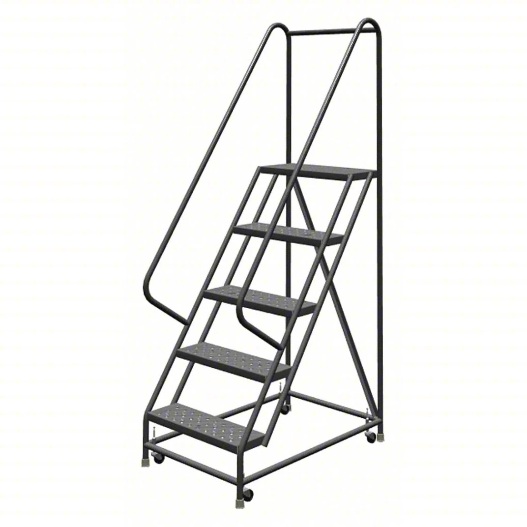 Tri-Arc Knocked-Down 5-Step Rolling Ladder, 35" base, 10" top step, 24" wide steps, 450 lb capacity