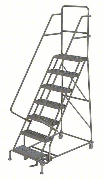 Tri-Arc Knocked-Down 6-Step Rolling Ladder, 50" base, 10" top step, 16" wide steps, 450 lb capacity