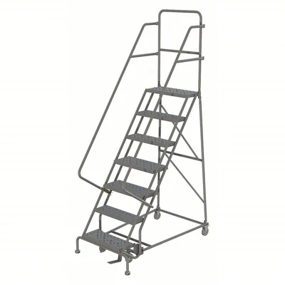 Tri-Arc Knocked-Down 7-Step Rolling Ladder, 56" base, 10" top step, 16" wide steps, 450 lb capacity