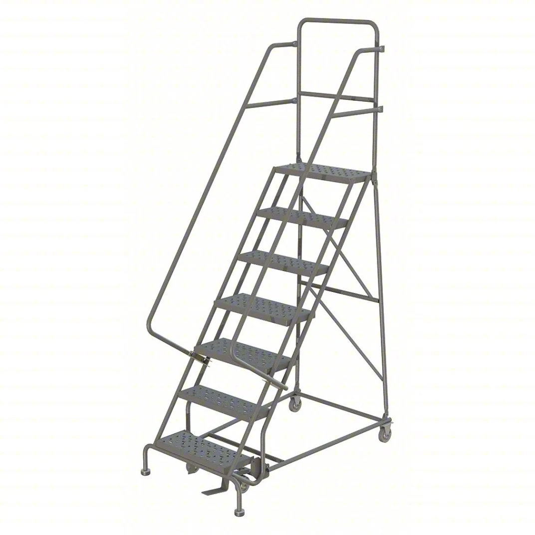 Tri-Arc Knocked-Down 7-Step Rolling Ladder, 56" base, 10" top step, 16" wide steps, 450 lb capacity