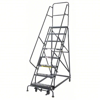 Tri-Arc Knocked-Down 12-Step Rolling Ladder, 35" base, 24" wide steps, 450 lb capacity