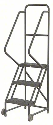 Tri-Arc Tilt & Roll Knocked-Down 3-Step Rolling Ladder, 20" base, 16" wide steps, 450 lb capacity