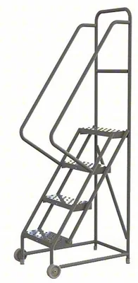 Tri-Arc Tilt & Roll Knocked-Down 4-Step Rolling Ladder, 23" base, 16" wide steps, 450 lb capacity