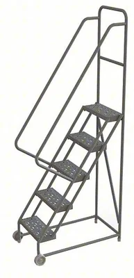 Tri-Arc Tilt & Roll Knocked-Down 5-Step Rolling Ladder, 23" base, 16" wide steps, 450 lb capacity