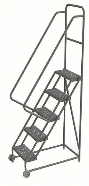 Tri-Arc Tilt & Roll Knocked-Down 5-Step Rolling Ladder, 23" base, 16" wide steps, 450 lb capacity
