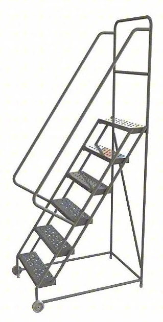 Tri-Arc Tilt & Roll Knocked-Down 6-Step Rolling Ladder, 34" base, 24" wide steps, 450 lb capacity