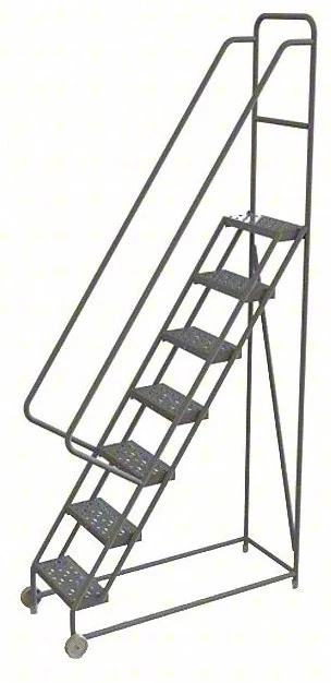 Tri-Arc Tilt & Roll Knocked-Down 7-Step Rolling Ladder, 27" base, 16" wide steps, 450 lb capacity