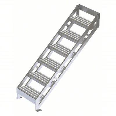 Tri-Arc 6-Step Aluminum Rolling Ladder, 63" top step, 500 lb capacity, serrated tread