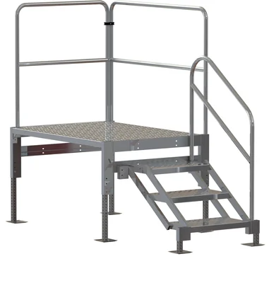 Tri-Arc 4-Step Aluminum Work Platform, 47" base, 60" long platform, 1000 lb capacity, perforated tread