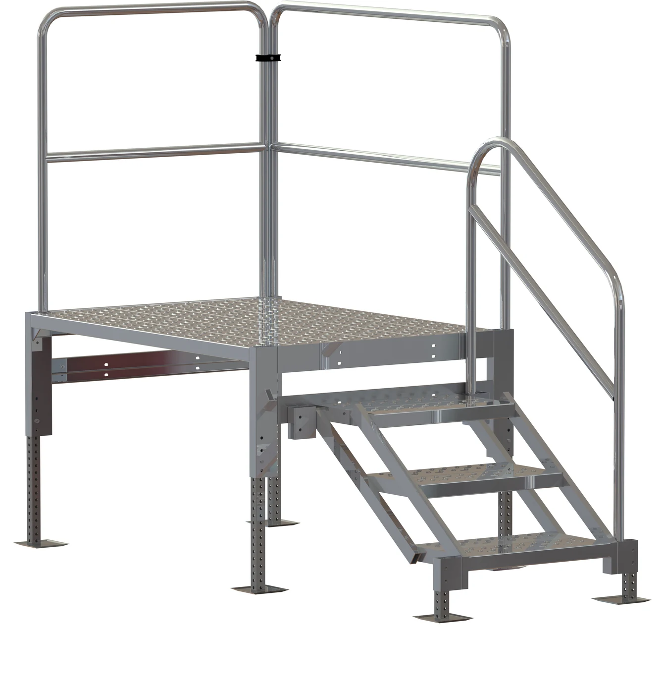 Tri-Arc 4-Step Aluminum Work Platform, 47" base, 60" long platform, 1000 lb capacity, perforated tread