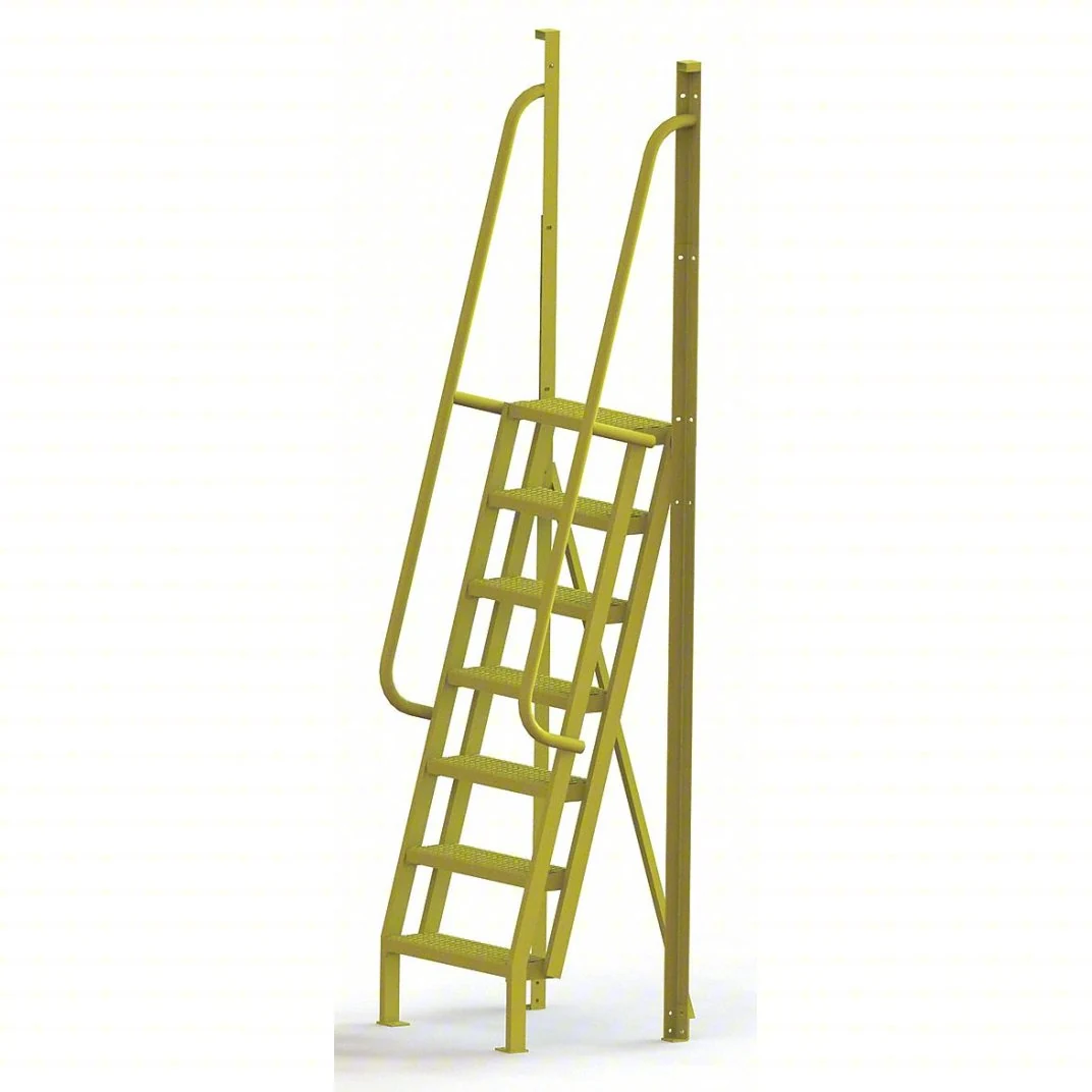 Tri-Arc Industrial Crossover, 75° incline, 7-step ladder, 24" wide, 1,000 lb capacity, perforated tread