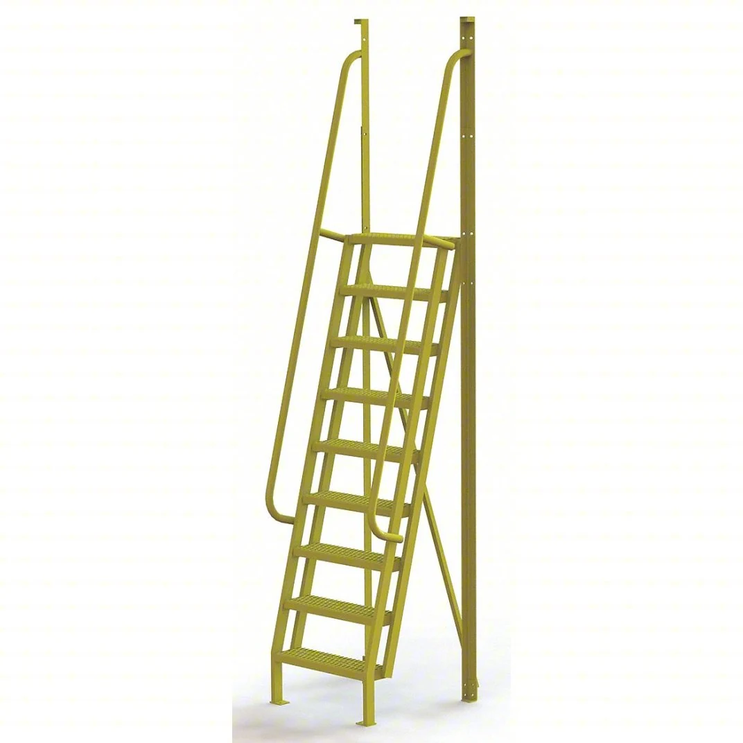 Tri-Arc Industrial Crossover, 75° incline, 9-step ladder, 24" wide, 1,000 lb capacity, serrated tread