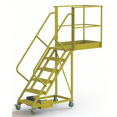 Tri-Arc Cantilever 6-Step Work Platform, 30" base, 40" overhang, 64" wide steps, 300 lb capacity