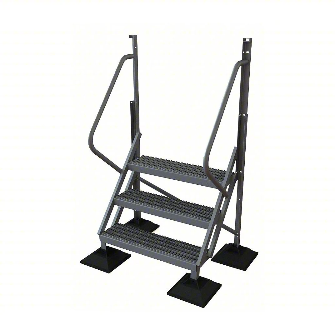 Tri-Arc 50° Stairway Slope 3-Step Aluminum Rolling Ladder, 30" top step, 500 lb capacity, serrated tread
