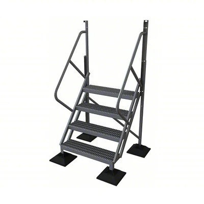 Tri-Arc 50° Stairway Slope 4-Step Aluminum Rolling Ladder, 40" top step, 500 lb capacity, serrated tread