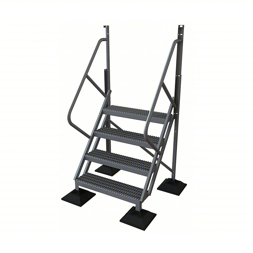 Tri-Arc 50° Stairway Slope 4-Step Aluminum Rolling Ladder, 40" top step, 500 lb capacity, serrated tread