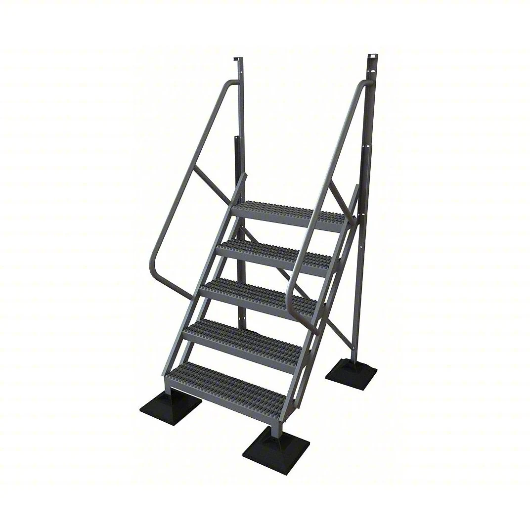 Tri-Arc 50° Stairway Slope 5-Step Aluminum Rolling Ladder, 50" top step, 500 lb capacity, serrated tread
