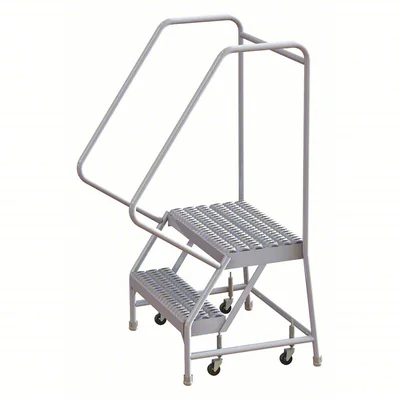 Tri-Arc Welded Aluminum Rolling Ladder, 20" platform height, 19" base, 14" top step, 16" wide steps, 350 lb capacity
