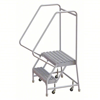 Tri-Arc Welded Aluminum Rolling Ladder, 20" platform height, 28" base, 14" top step, 24" wide steps, 350 lb capacity