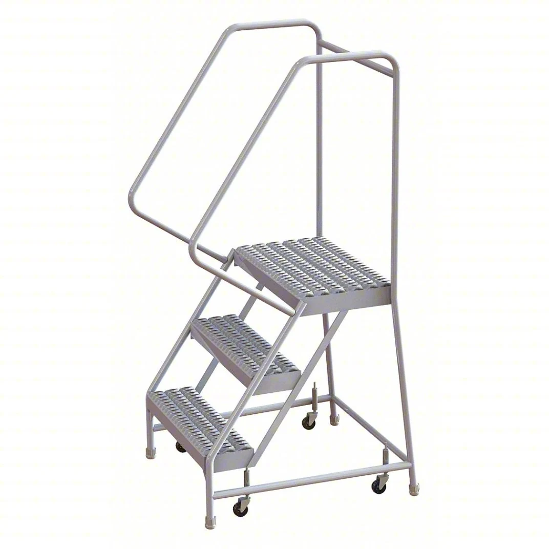 Tri-Arc Welded Aluminum Rolling Ladder, 30" platform height, 21" base, 14" top step, 16" wide steps, 350 lb capacity