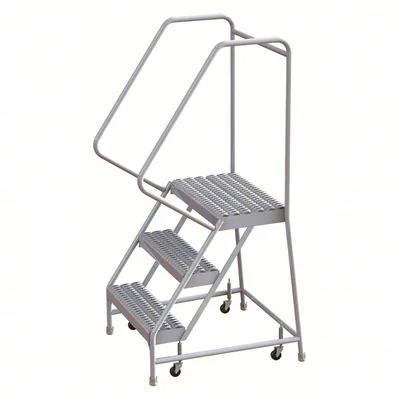 Tri-Arc Welded Aluminum Rolling Ladder, 30" platform height, 29" base, 14" top step, 24" wide steps, 350 lb capacity