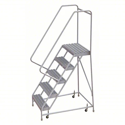 Tri-Arc Welded Aluminum Rolling Ladder, 50" platform height, 21" base, 14" top step, 16" wide steps, 350 lb capacity