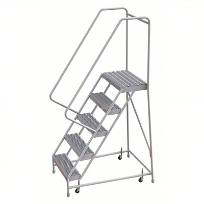 Tri-Arc Welded Aluminum Rolling Ladder, 50" platform height, 32" base, 14" top step, 24" wide steps, 350 lb capacity