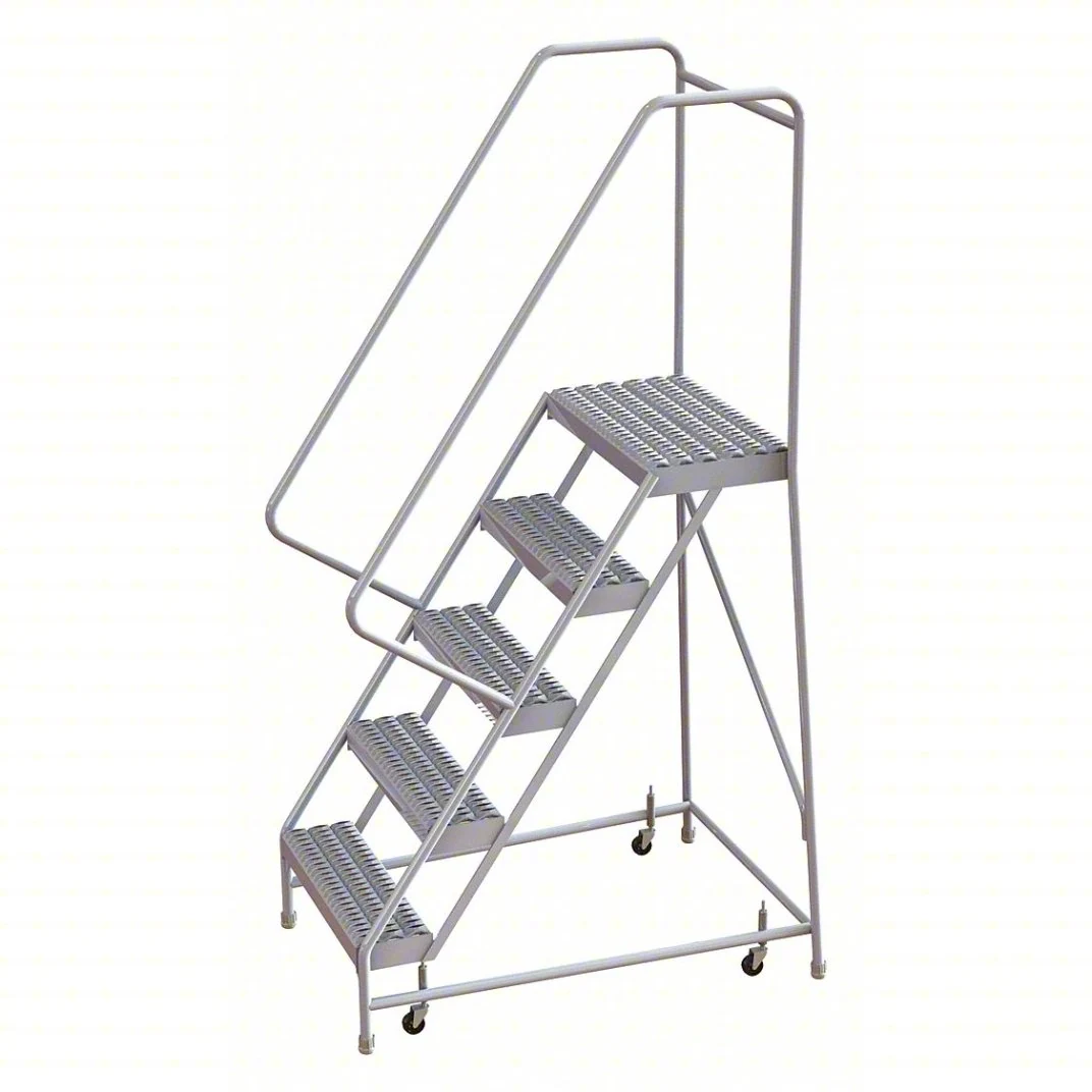 Tri-Arc Welded Aluminum Rolling Ladder, 50" platform height, 32" base, 14" top step, 24" wide steps, 350 lb capacity