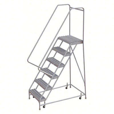 Tri-Arc Welded Aluminum Rolling Ladder, 60" platform height, 26" base, 14" top step, 16" wide steps, 350 lb capacity