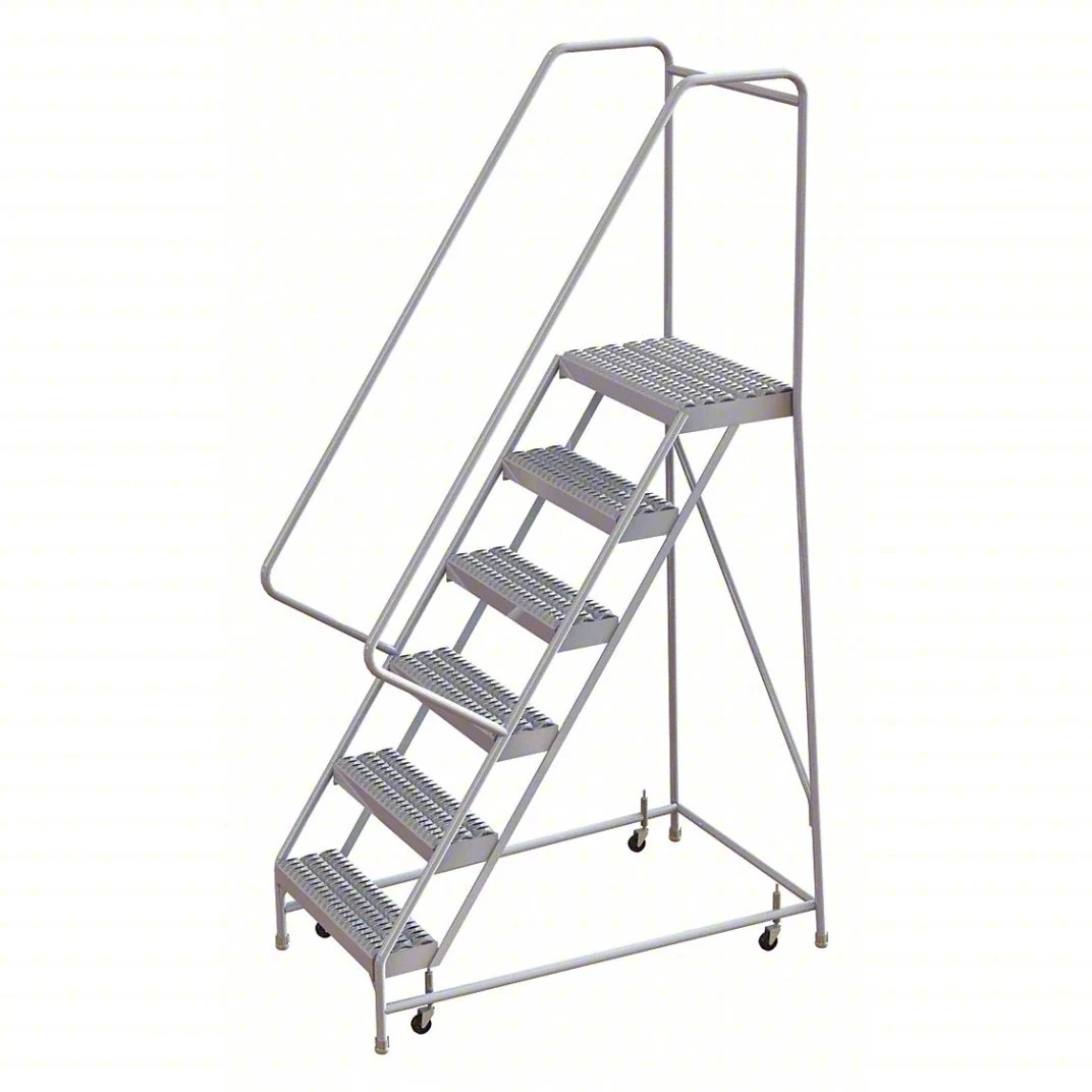 Tri-Arc Welded Aluminum Rolling Ladder, 60" platform height, 26" base, 14" top step, 16" wide steps, 350 lb capacity