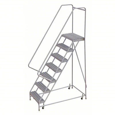 Tri-Arc Welded Aluminum Rolling Ladder, 26" base, 28" top step, 16" wide steps, 350 lb capacity