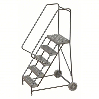 Tri-Arc Wheelbarrow Welded Aluminum Rolling Ladder, 50" platform height, 26" base, 14" top step, 16" wide steps, 350 lb capacity