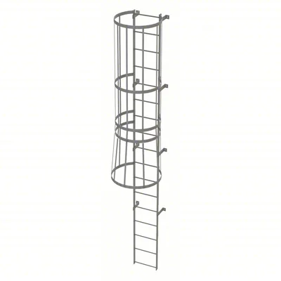 Tri-Arc 17-Step Fixed Ladder, 16 ft, with safety cage