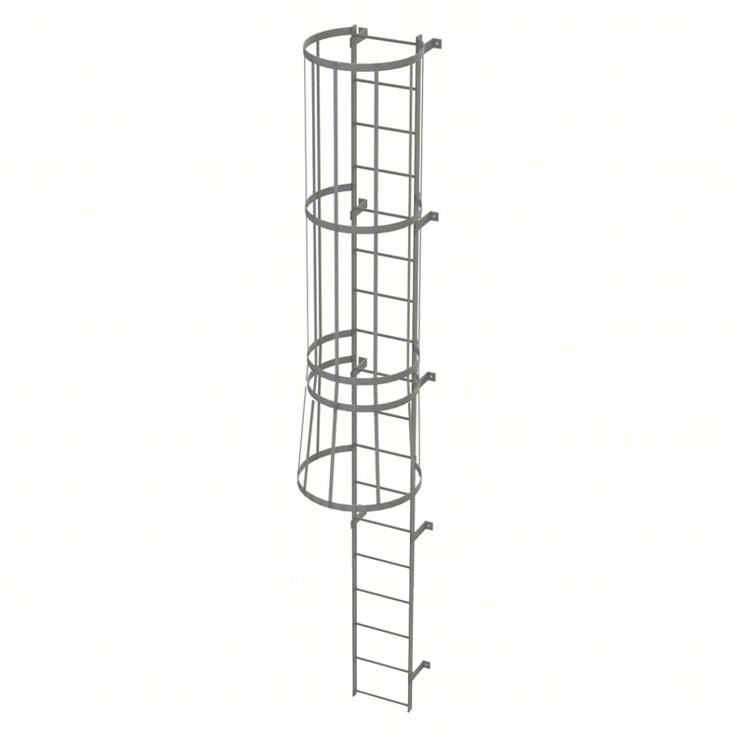 Tri-Arc 18-Step Fixed Ladder, 17 ft, with safety cage