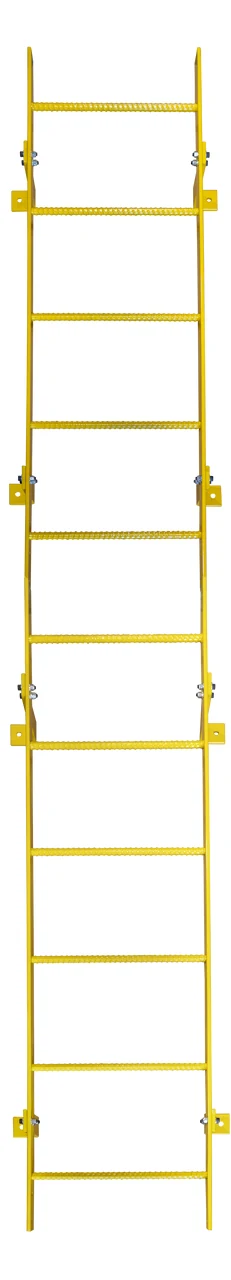 Tri-Arc 11-Step Fixed Ladder, 10 ft, 350 lb capacity, yellow