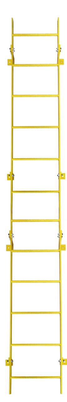 Tri-Arc 12-Step Fixed Ladder, 11 ft, 350 lb capacity, yellow