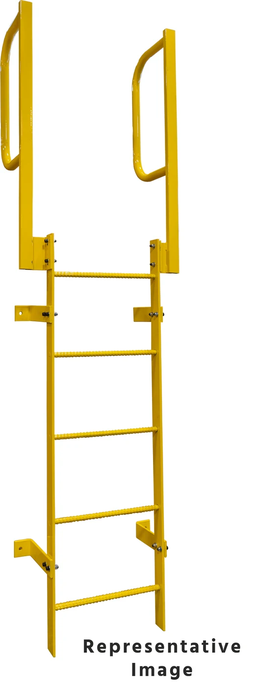 Tri-Arc 18-Step Fixed Ladder, walk-through, 350 lb capacity, yellow