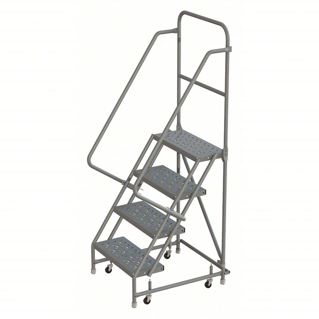 Tri-Arc Welded 4-Step Rolling Ladder, 31" base, 10" top step, 24" wide steps, 450 lb capacity